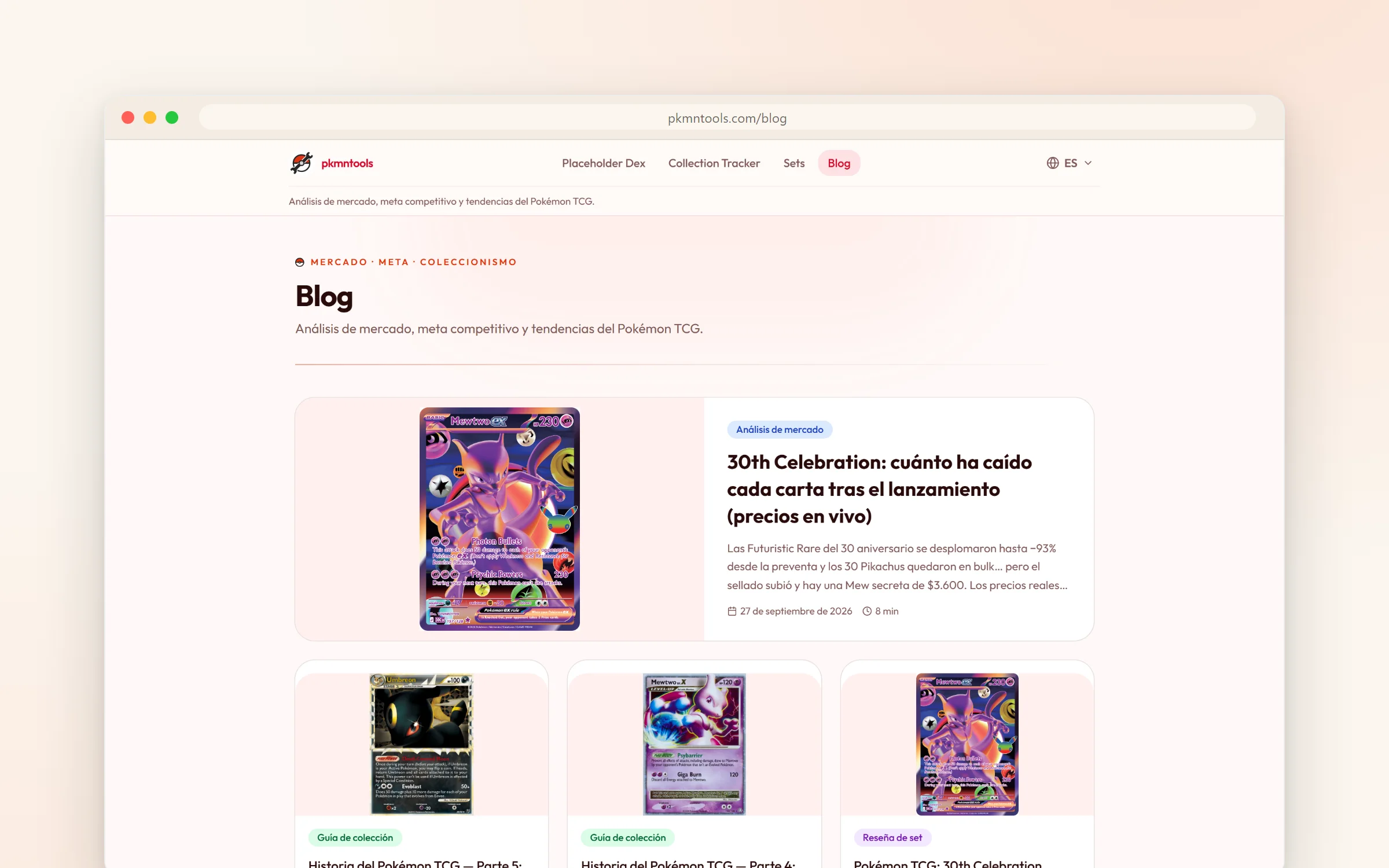 El blog de pkmntools hoy: editorial, bilingüe y con precios en vivo